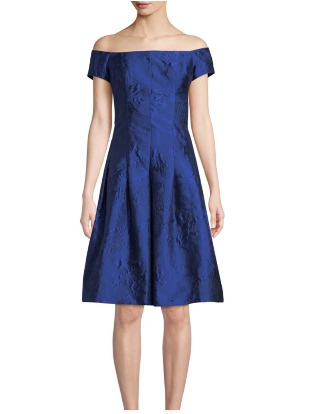 NWT Rickie Freeman For Teri Jon Off-the-Shoulder Cloque Jacqurd Cocktail Dress